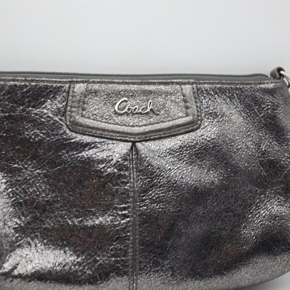 Coach Metallic Pewter Silver Zip Closed Wristlet - Picture 3 of 7
